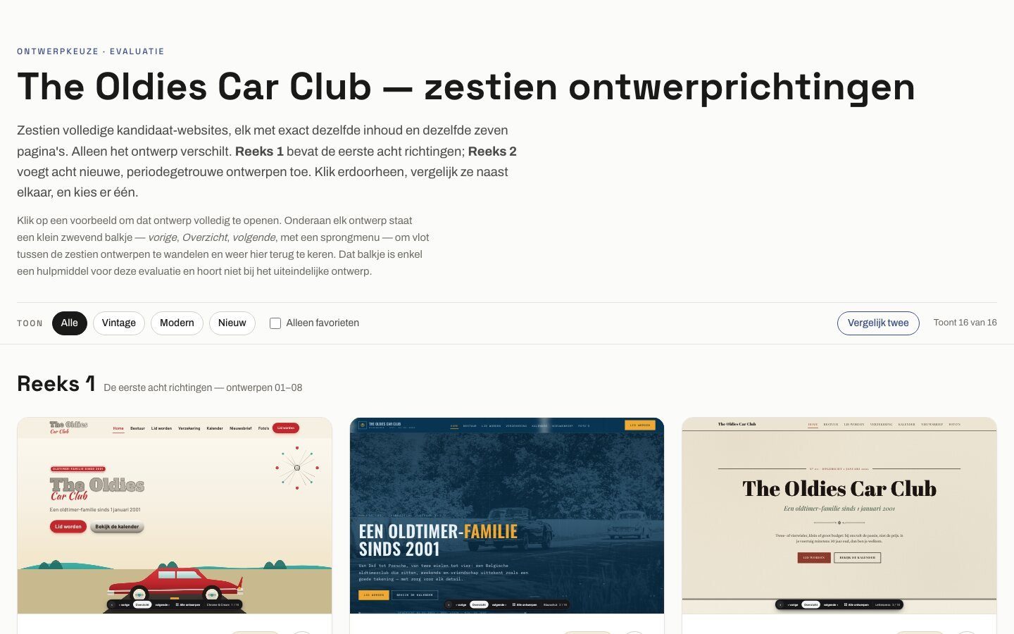 The design showcase for The Oldies Car Club